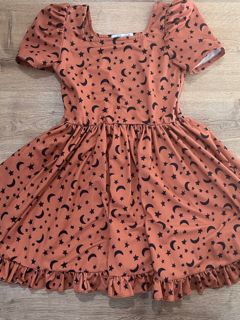 Rust Orange Moon & Star Ruffle Dress